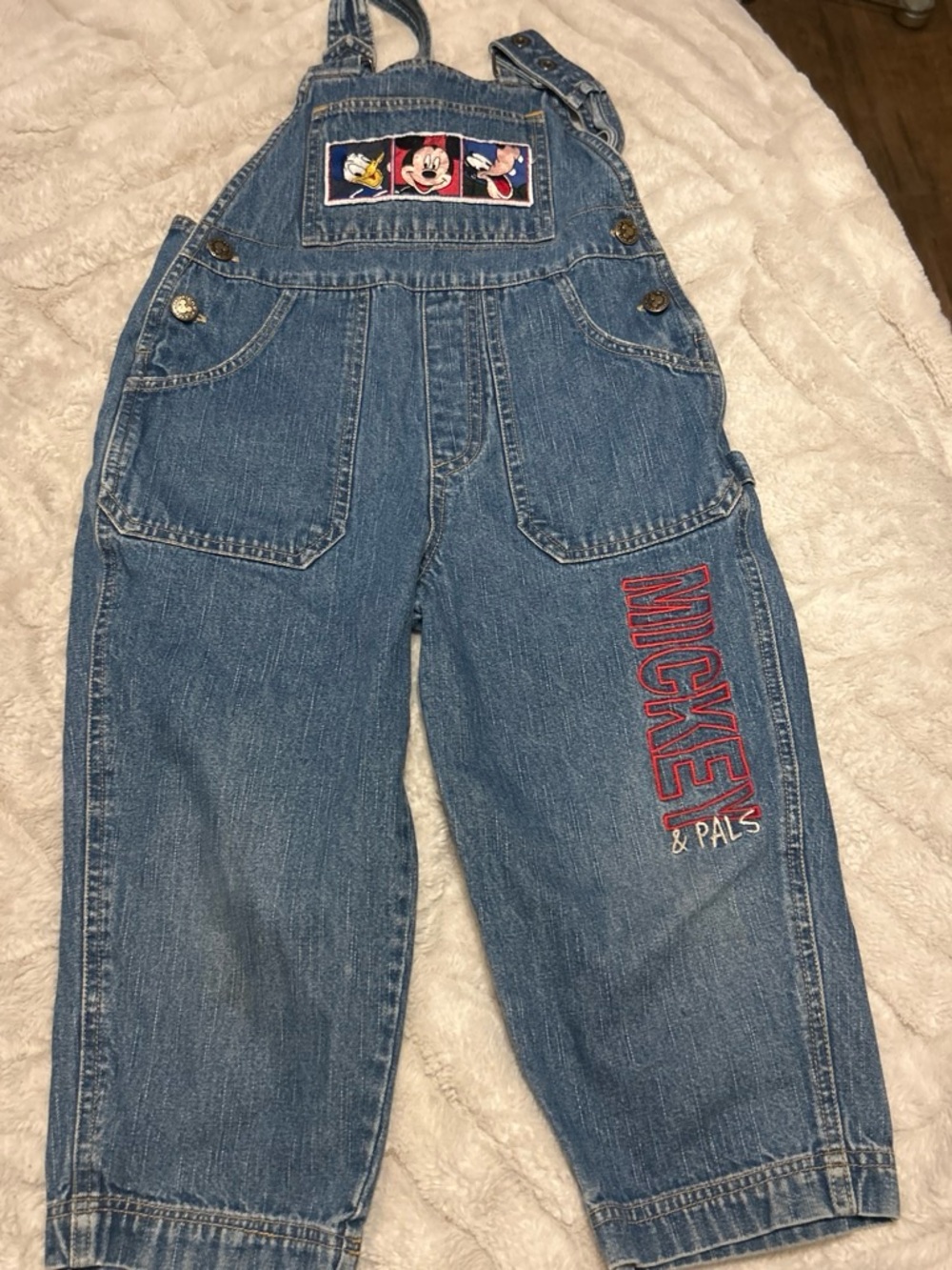 Vintage Disney & Pals Blue Denim Overalls with Mickey & Pals Embroidery